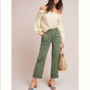 Anthropologie Embroidered Boyfriend Utility Pants